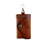 Étui à clés en cuir pleine fleur importé, finition au tannin végétal, fait main, style rétro, unisexe, avec emplacements pour cartes, pour voitures