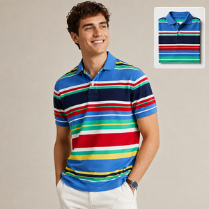 Multicolor <b>Polo</b> <b>Shirt</b> Men <b>Striped</b> Short Sleeve Casual Golf <b>Polo</b> Custom Logo Breathable Performance Summer OEM ODM Golfwear - Product Image 2