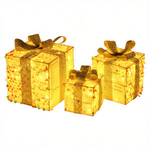 Ensemble de 3 boîtes cadeaux lumineuses de Noël avec 90 nœuds pré-éclairés à LED, décorations festives pour les fêtes - Product Image 1