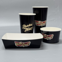 Boîtes en papier de plateau de nourriture à emporter biodégradable noir avec logo personnalisé 4c impression plateau de bateau en papier de qualité alimentaire