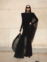 Nouvelle Robe Longue Asymétrique à Col Rond et Manches Longues, Simple et Drapée, pour Femme – Élégante Robe de Cérémonie pour Invitée de Mariage