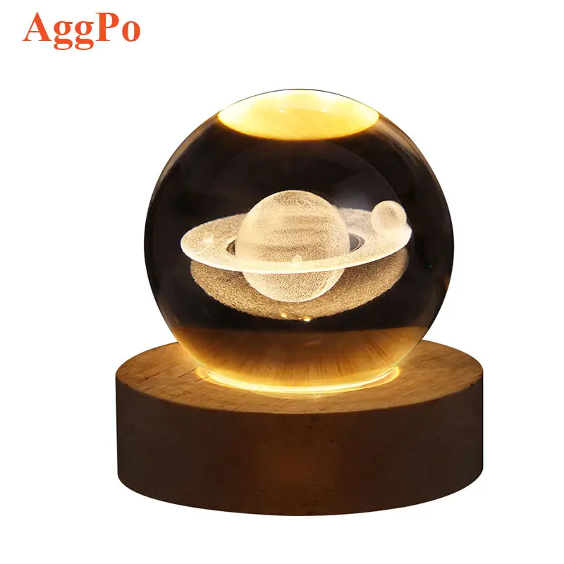 Lighting planet Lamp Novelty and fantasy Night Light with Wooden Stand-USB Rechargeable Gifts for Girls Boys Women Birthday