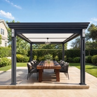 Natural Gifts Aluminium Motorisierte Pergola mit Verstellbaren Lamellen, Einziehbarem Dach, Sonnenschutz für Balkon und Außenbereich, Pulverbeschichtet, Einfach zu Montieren