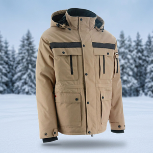 Chaqueta Safari Impermeable para Hombre, con Capucha, Cuello Alto, Lona de Poliéster Gruesa, Estilo Workwear, Cierre de Cremallera, Bolsillos, para Invierno - Product Image 2