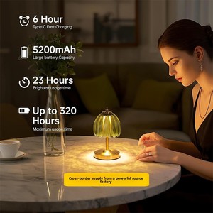 Lampe de table LED sans fil rechargeable USB Type-C Senya-Pro Gold Crystal Simple Touch Dimmable, veilleuse pour chambre à coucher et chevet - Product Image 4
