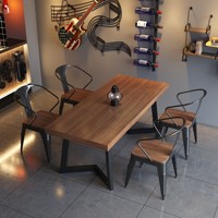 Ensemble de meubles de restaurant de style industriel, plateau en bois massif avec structure en métal, table à manger 6 places, chaises pour café