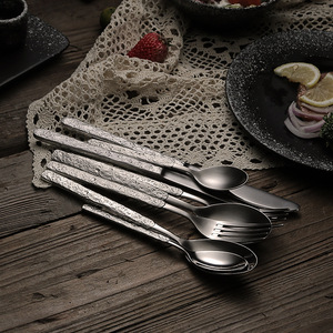 Unique Stainless Steel 304 Knife and Fork Spoon Royal Stone Pattern Handle Cutlery Silver Flatware <b>Sets</b> - Product Image 6