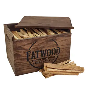 Fatwood Gift Box Set Fire Starter Sticks in a Stylish Dark Wooden Storage Box