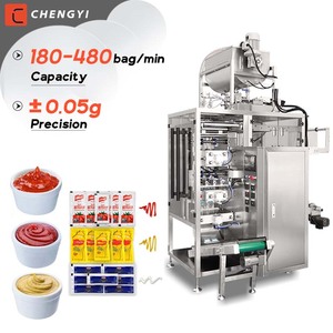 เครื่องบรรจุภัณฑ์แบบอัตโนมัติแนวตั้งประสิทธิภาพสูงขับเคลื่อนด้วยมอเตอร์สำหรับบรรจุอาหาร เช่น กระเทียม มะเขือเทศ พริก บดเป็นเนื้อครีม - Product Image 1