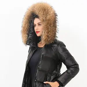 2020 Newest Wholesale Natural Fluffy Raccoon Fur Trimming For Hood With Black Tips For Women Coat Decorate