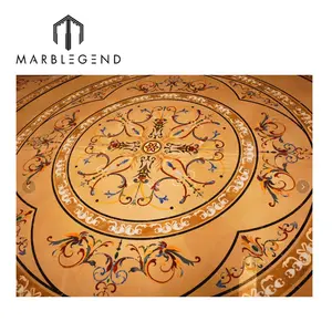 Piastrelle a medaglione in marmo classico a getto d'acqua color crema con motivo a pavimento in marmo
