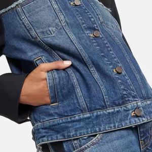 Conjunto de Jeans de Mezclilla para Mujer de Alta Calidad al por Mayor, Chaqueta Casual con Empalmes, Jeans de Mezclilla Deslavados con Ácido, Traje de Mezclilla para Mujer - Product Image 6