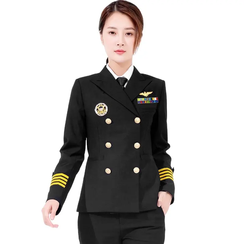 ผู้หญิงสีดำคู่ชุดชุด Officer ชุดทหาร Navy Uniform