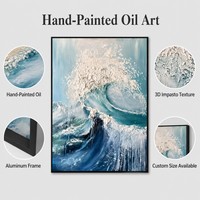 Peintures et décorations murales, peinture à l'huile originale, texture 3D, vague océanique, cadre en alliage d'aluminium, grande taille, fait main