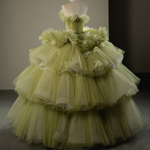 Jancember SFY188 Lujo Puffy Grass Green Cake Noche Quinceañera Vestidos de fiesta Vestidos - Product Image 3