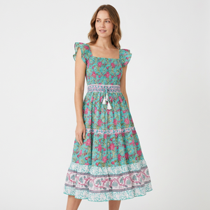 Women's Casual Floral Print Maxi Midi Length Cotton Dress floral Style <b>Wrap</b> <b>Beach</b> Boho Hippie Dress for Daily Use - Product Image 1