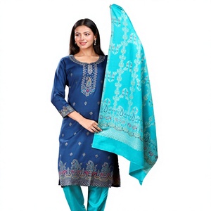 Salwar Kameez traditionnel en laine pour femmes, imprimé paisley turquoise, tenue décontractée pour les fêtes, style Inde Pakistan, coupe régulière, hiver - Product Image 3
