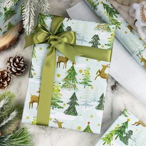 MAYPLUSS Christmas Wrapping Paper 17 In X 33 Feet Watercolor Deer Tree Print Eco Friendly Double Side Roll - Product Image 4