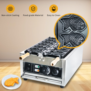 Thương Mại Thép Không Gỉ 6Pcs Taiyaki Cá Waffle Nhà Sản Xuất Không Dính Teflon Lớp Phủ 50-300 ℃/122-572 ℉ Có Thể Điều Chỉnh Snack Máy - Product Image 3
