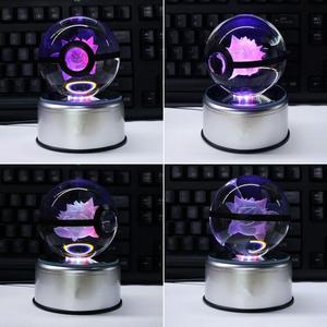Playable 3D Crystal <b>Ball</b> 5CM Plkachu Crystal Glass PokeyMon <b>Ball</b> Pokeball Figure Night Light up LED <b>Lamp</b> With Base Gift GIRL TOY - Product Image 3