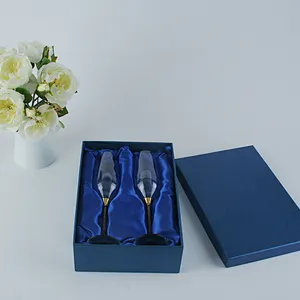 Flûtes de luxe en cristal or de 235 ml pour la mariée et le marié, ensemble de 2 verres à champagne, cadeaux de mariage avec boîte