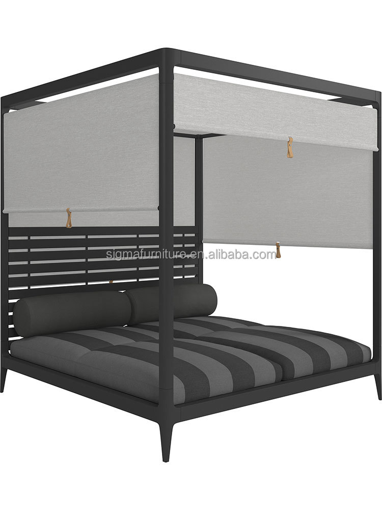 New Arrival Home Hotel Resort Furniture Outdoor Leisure Aluminum Frame All Weather Fabric Daybed Cabana