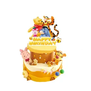 Fiesta de cumpleaños colorido plástico pastel Topper dibujos animados encantador oso cerdo burro boda banderas para niños pastel decoración al por mayor