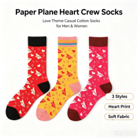 Chaussettes mi-mollet en coton personnalisées sur le thème de l'amour pour hommes et femmes, chaussettes décontractées à imprimé avion en papier mignon, vente en gros