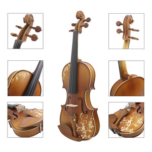 Violon artisanal Astonvilla Factory modèle 4/4, accessoires en jujube, motif <span class=keywords><strong>artistique</strong></span> imprimé, gravure florale, avec étui - Product Image 6