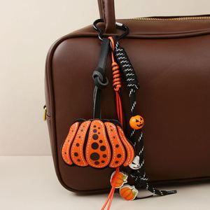 Halloween-themed Creative <b>Leather</b> Double-Sided Mini Pumpkin Bag Pendant Wooden Bead String Keychain Hanging Ornament - Product Image 3