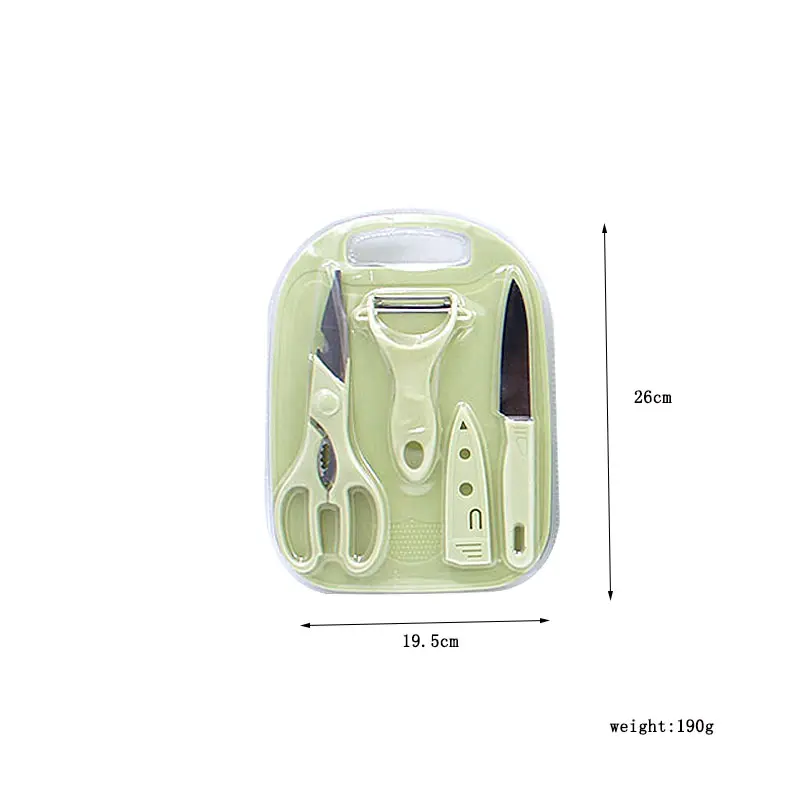 Household 5 Pieces Kitchen Tool Sets With Cutting Board/fruit Knife/ Cover/peeler/scissors Set