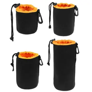 hot sale different size waterproof soft black travel orange velvet lens pouch bag camera video bag for camera lens protection