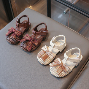 <span class=keywords><strong>Sandalias</strong></span> de Playa para Niñas, Estilo Coreano, con Lazo a Cuadros, Suela Suave, Cierre de Velcro, Zapatos de Princesa para Niñas, Verano - Product Image 2