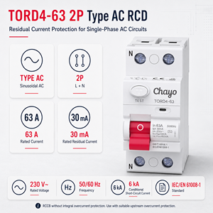 Disjoncteur différentiel de type AC RCD 6kA, <span class=keywords><strong>30mA</strong></span> 40A <span class=keywords><strong>63A</strong></span> 230V/400V pour application résidentielle et commerciale, protection contre les fuites Chayo - Product Image 3
