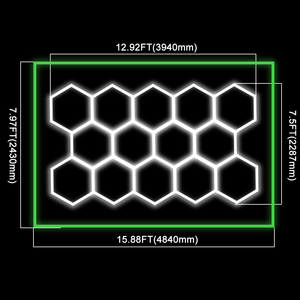 Lumière de <span class=keywords><strong>garage</strong></span> hexagonale KCX à 14 grilles avec bordure verte, éclairage LED en nid d'abeille pour <span class=keywords><strong>garage</strong></span>, atelier automobile, plafond - Product Image 2