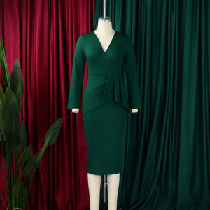 Ultimo Modello di Abito Casual Autunnale con Scollo a V, Maniche Lunghe e Arricciature, Elegante Vestito da Ufficio per <span class=keywords><strong>Donne</strong></span> Africane - Product Image 4