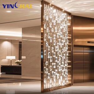 Divisor de Espacios de Lujo de Cristal, Metal Dorado y Acero Inoxidable con Luz para Sala de Estar, Vestíbulo de Casa, Diseño de Partición - Product Image 4