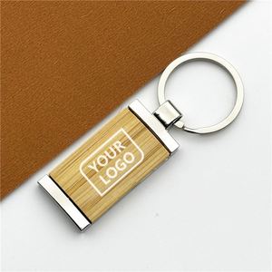 Porte-clés promotionnel en bambou naturel gravé, anneau métallique vierge, porte-clés en bois personnalisé avec logo pour clé de voiture, cadeau d'entreprise - Product Image 1