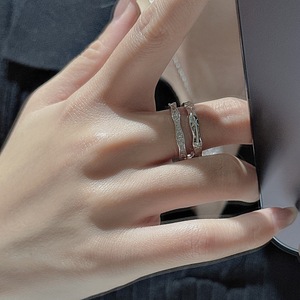 S925 Pure Silver Double-Layer <b>Ring</b> with Niche Design Simple Fashionable French Vintage Geometric <b>Opening</b> Inlay Hip-Hop Style - Product Image 3