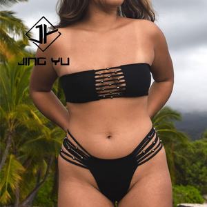 Traje de Baño Hawaiano Personalizado de Lujo con Cuentas, Bikini Bandeau Hueco, OEM, Conjunto de Traje de Baño de Nailon Reciclado - Product Image 3