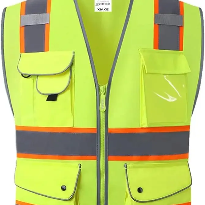 Usine Junlong de gilet de sécurité haute visibilité classe 2 réfléchissant, fermeture à glissière avant, normes ANSI/ISEA pour la vente en gros