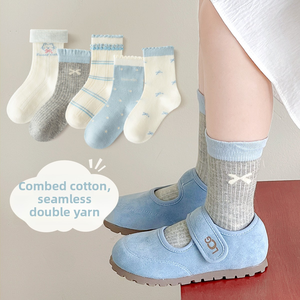 Calcetines de Algodón Peinado Sin Costuras Clase A para Niñas, Calcetines <span class=keywords><strong>Dulces</strong></span> de Doble Hilo hasta la Pantorrilla para Otoño, Invierno y Primavera - Product Image 1