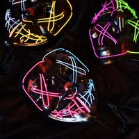 Masque d'Halloween en plastique bicolore avec LED fluorescentes, motif géométrique, couvrant tout le visage, pour danse fantôme, clignotant, sang, horreur