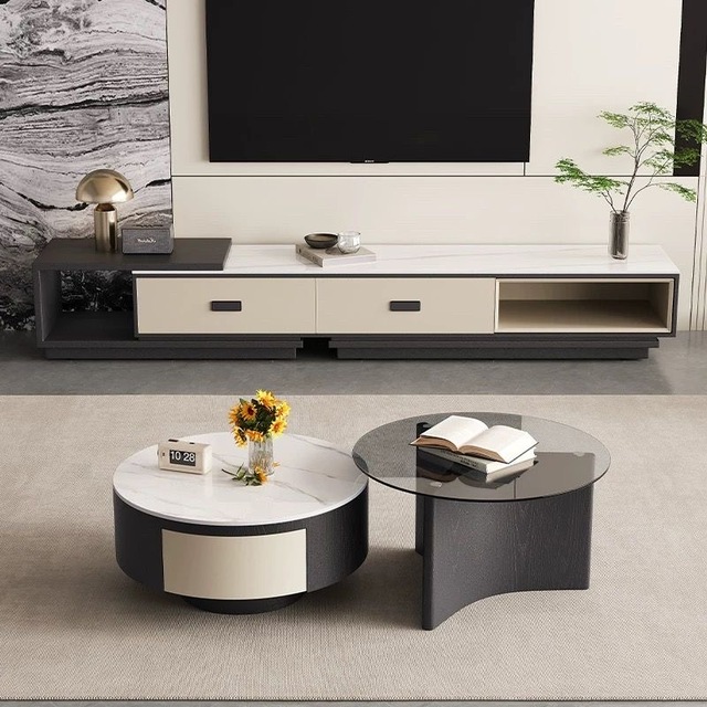 Minimalist Style TV Stand Set Cheap Wholesale TV Cabinet with Storage Modern Wooden Living Room TV Stand and Coffee Table