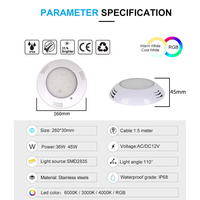 Lámpara LED RGB para Piscina IP68 ABS 12V 9W 12W 18W 24W 36W con Control Remoto Inalámbrico RF, CRI 85 1800LM para Piscinas de Aguas Termales/SPA/Fuentes