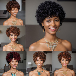 Peluca de Cabello Humano 100% Rizado, Corte <span class=keywords><strong>Pixie</strong></span>, Hecha a <span class=keywords><strong>Máquina</strong></span>, Sin Pegamento, Densidad 180%, Lista para Usar, para Mujeres Negras, Venta al Por Mayor - Product Image 4