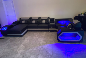 أريكة جلدية جديدة فاخرة وعصرية لغرفة المعيشة، طقم أريكة استرخاء، أثاث داخلي مقطعي - Product Image 4