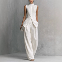 Ensemble deux pièces pour femmes, haut sans manches à la mode décontractée d'été, coupe ajustée, couleur unie + pantalon large