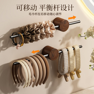 <b>Walnut</b> Wood Towel Rack 40cm 50cm 60cm Wall Mounted Durable Single Bar Minimalist Bathroom <b>Shelf</b> - Product Image 3