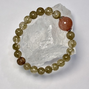 Pulsera de Cuarzo de Pelo de Conejo Verde y Rojo Vitality, Gemas Rutiladas de 7.5mm/13mm, 15.5g, Joyería de Sanación para la Riqueza y la Energía - Product Image 6